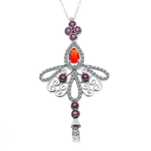 Ruby Taşlı Semah Beyaz Gümüş Kolye