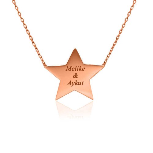 Kişiye Özel Rose İsimli Yıldız Plaka Gümüş Kolye