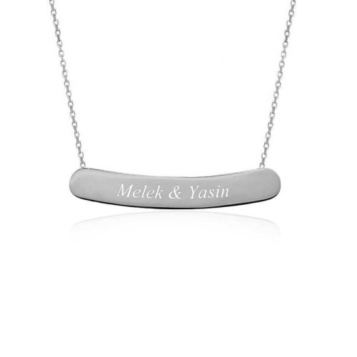 Beyaz Kişiye Özel İsimli Yatay Plaka Gümüş Kolye
