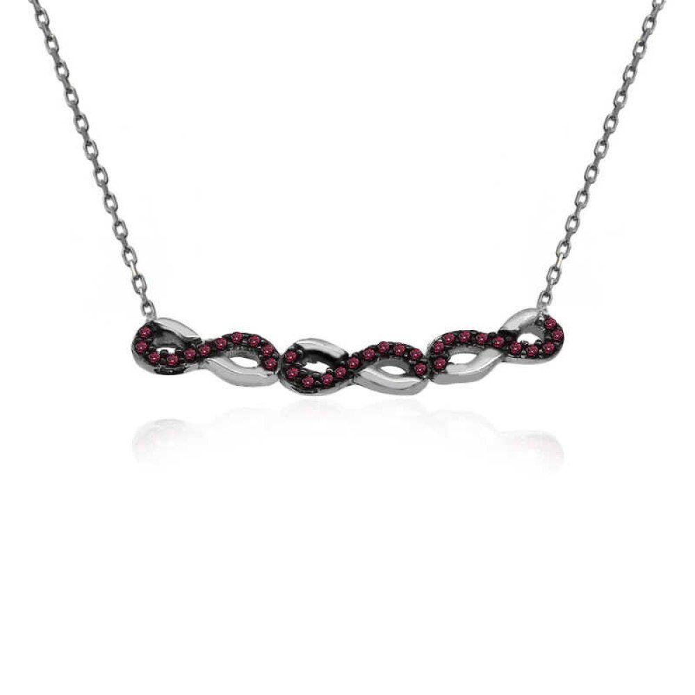 Ruby Taş Beyaz Üçlü Sonsuzluk Gümüş Kolye