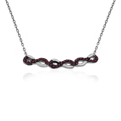 Ruby Taş Beyaz Üçlü Sonsuzluk Gümüş Kolye