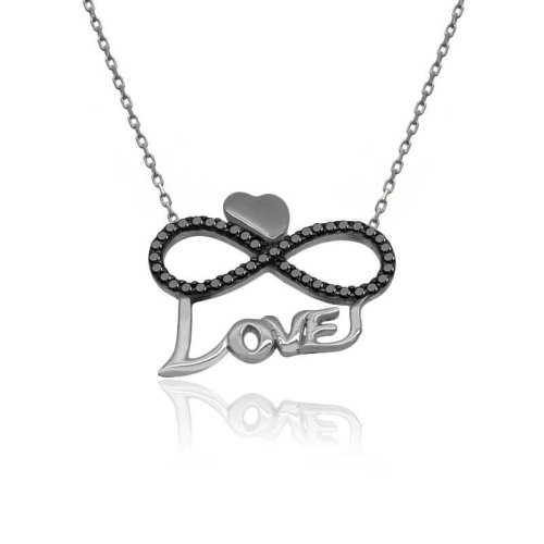 Love Yazılı Kalpli Sonsuzluk Aşk Beyaz Gümüş Kolye