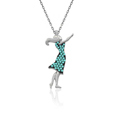 Turkuaz Dua Eden Kız Beyaz Gümüş Kolye