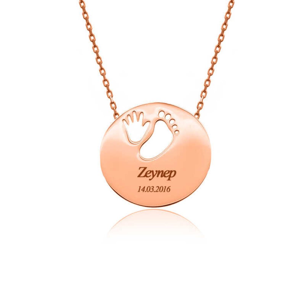 Kişiye Özel İsimli Rose Bebek El Ayak İzi Gümüş Kolye