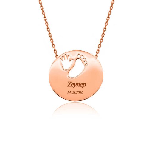 Kişiye Özel İsimli Rose Bebek El Ayak İzi Gümüş Kolye