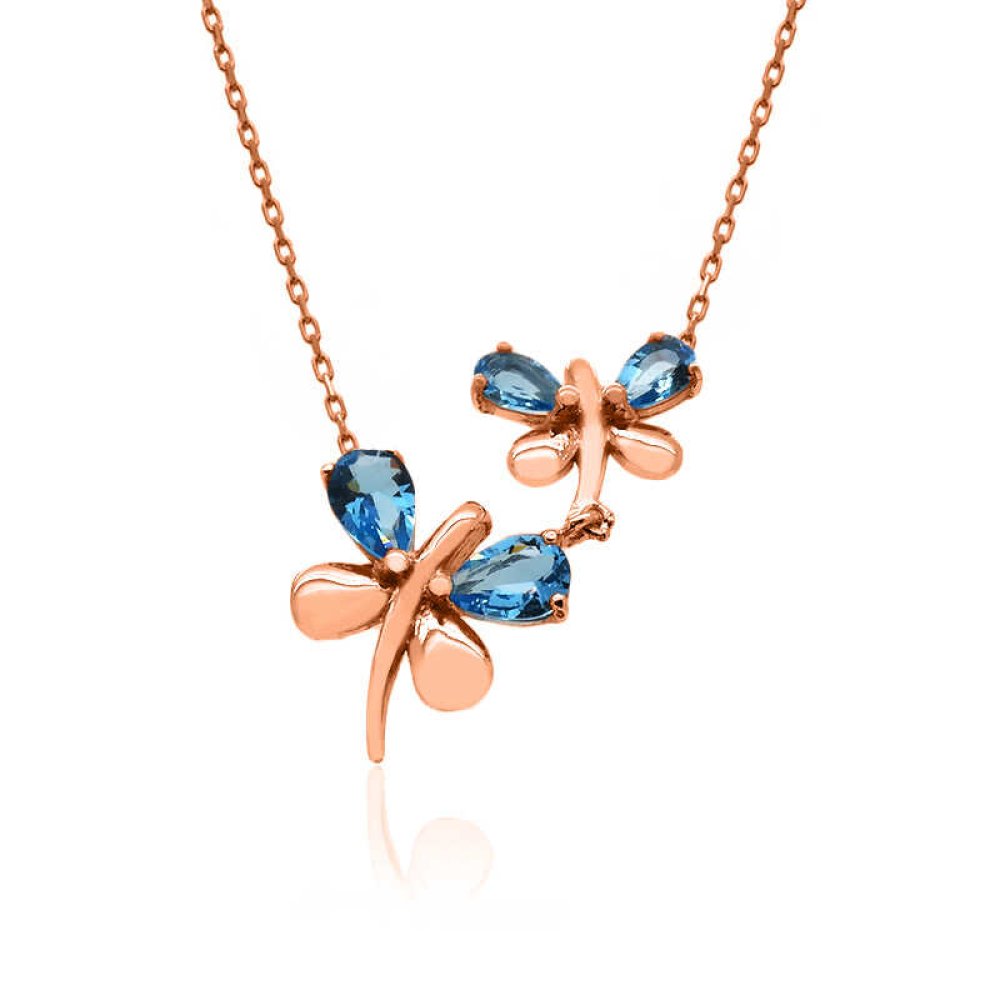 Rose Aqua Taşlı İkili Yusufçuk Gümüş Kolye