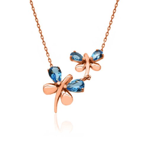 Rose Aqua Taşlı İkili Yusufçuk Gümüş Kolye
