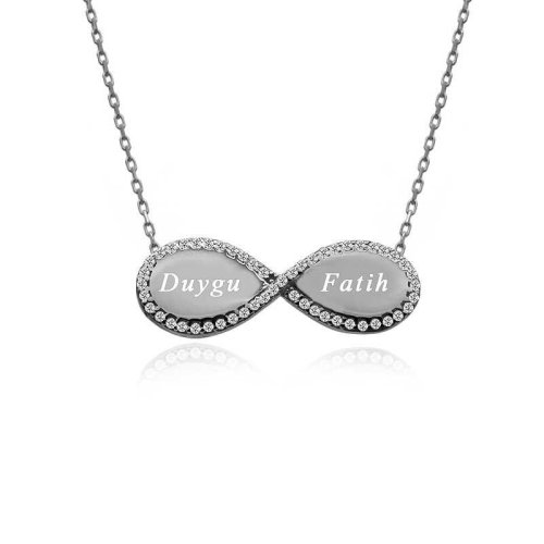 Kişiye Özel Beyaz İsimli Sonsuzluk Gümüş Kolye