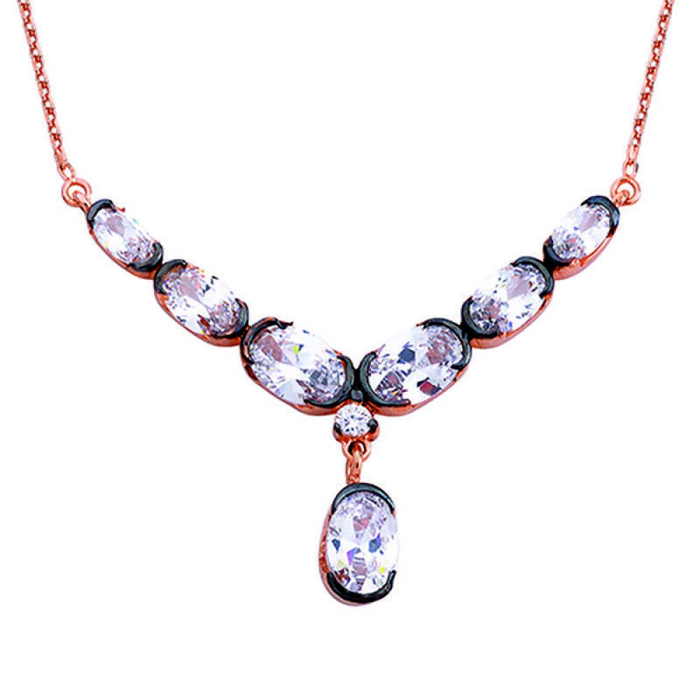 Oval Elmas Montür Gümüş Kolye