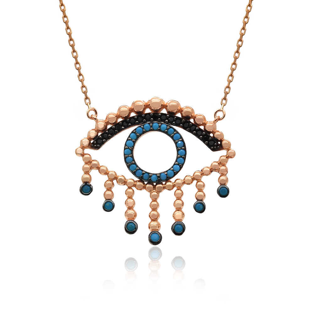 Firuze Taşlı Göz Gümüş Kolye