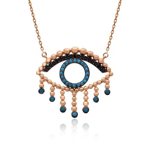 Firuze Taşlı Göz Gümüş Kolye