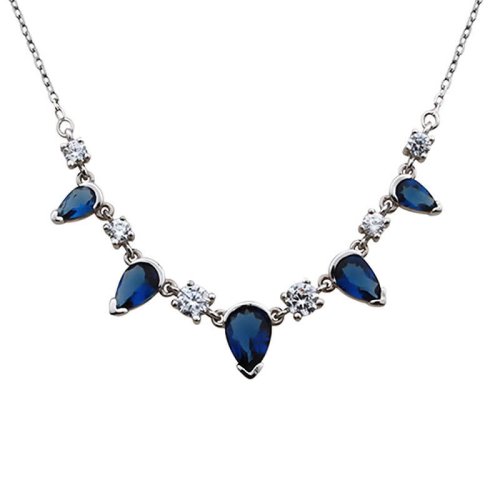 Safir Taşlı Beşli Damla Gümüş Kolye