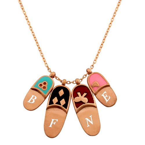 Kişiye Özel Harfli Dörtlü Aile Terlik Gümüş Kolye