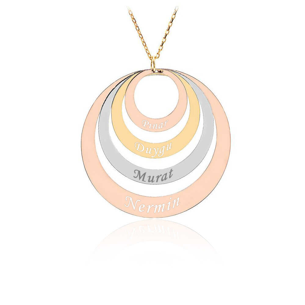 Dörtlü İsimli Halka Gümüş Kolye