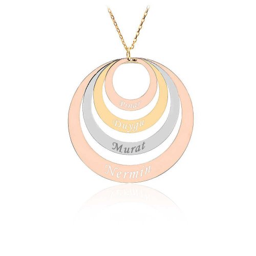 Dörtlü İsimli Halka Gümüş Kolye