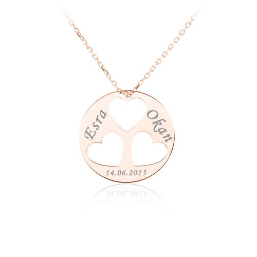 Rose İsimli Üç Kalp Gümüş Kolye