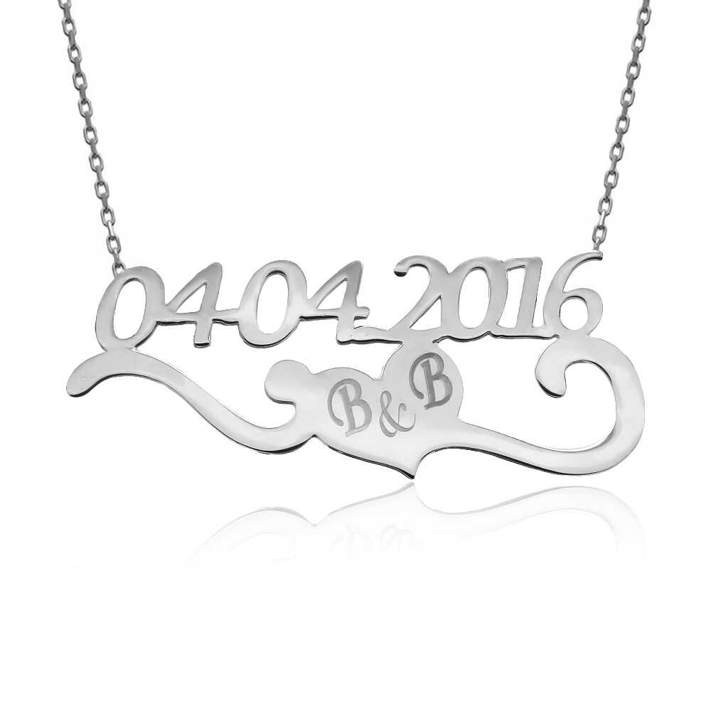 Kişiye Özel Harfli Tarihli Gümüş Kolye