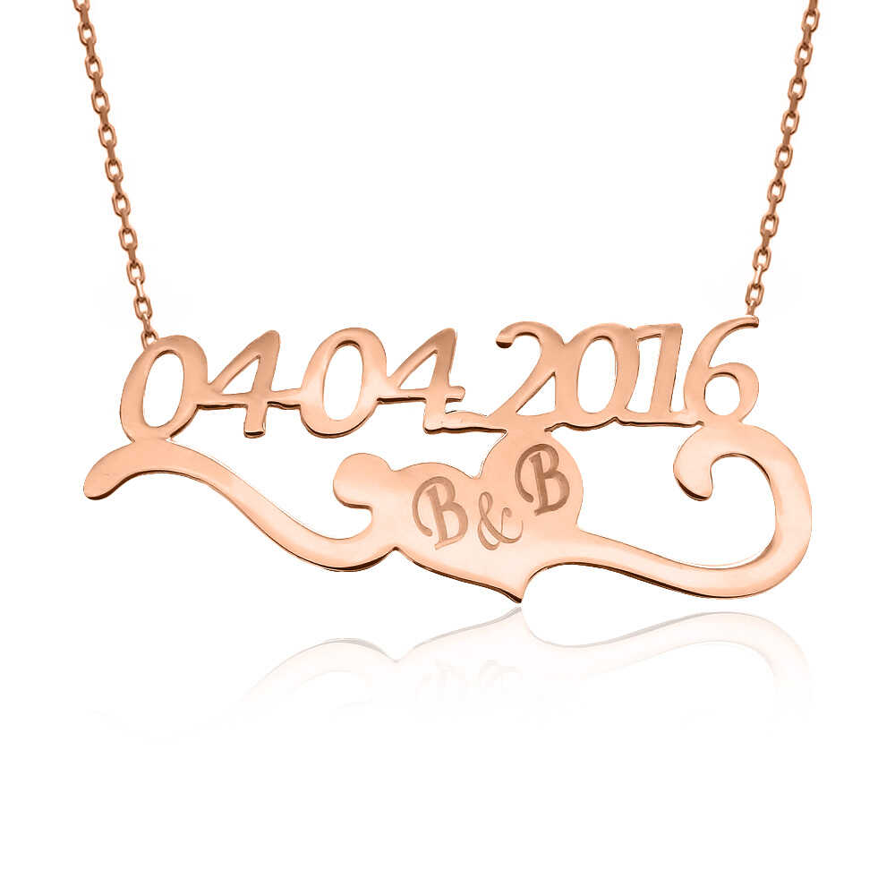 Kişiye Özel Rose Harfli Tarihli Gümüş Kolye