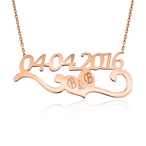 Kişiye Özel Rose Harfli Tarihli Gümüş Kolye