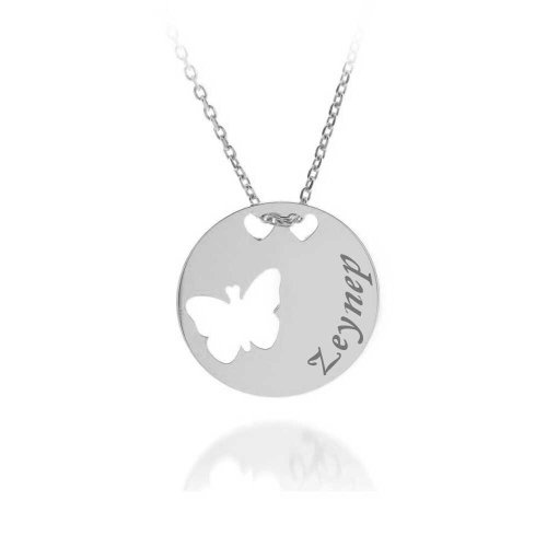 İsimli Kelebek Plaka Gümüş Kolye