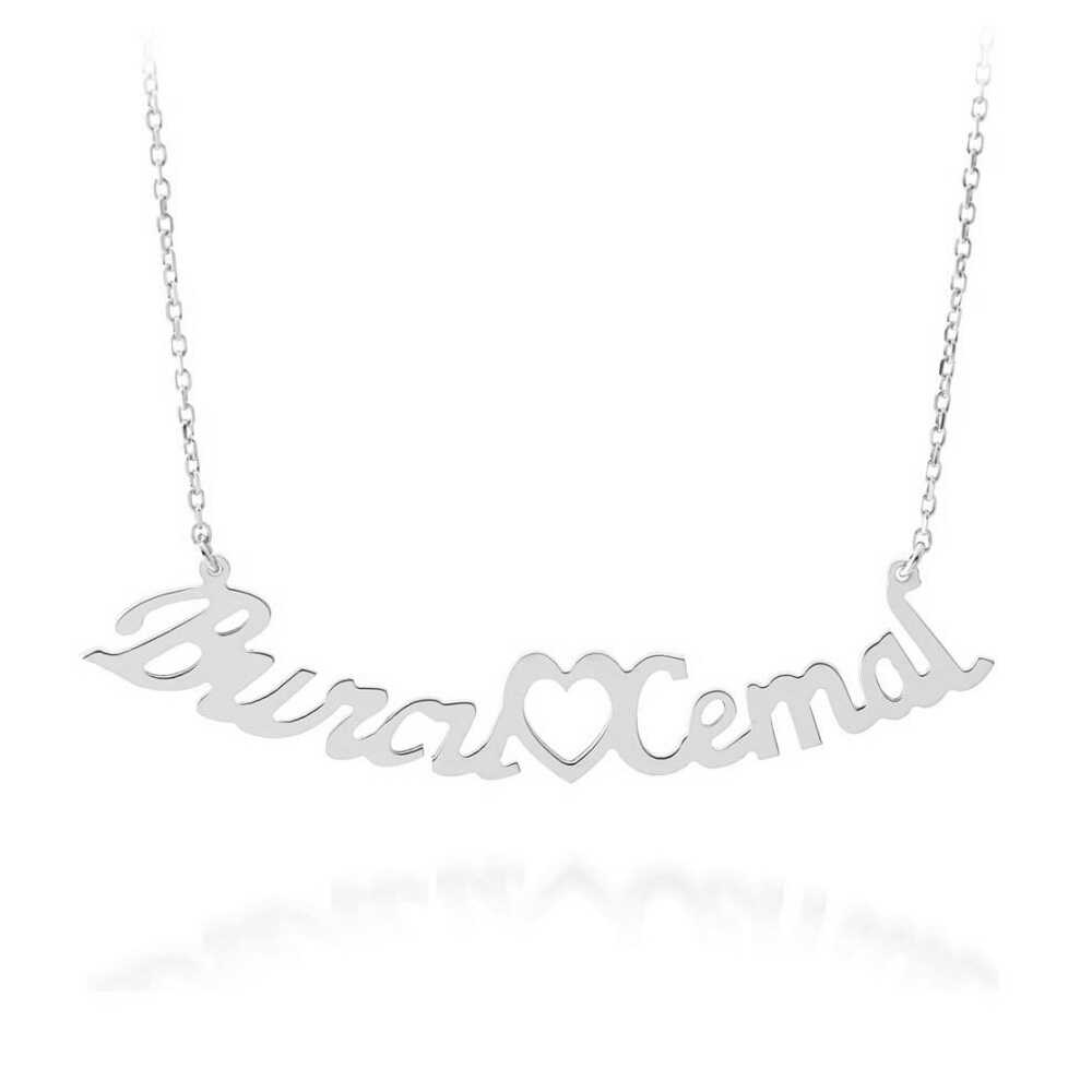 Sevgiliye Çift İsimli Kalpli Gümüş Kolye