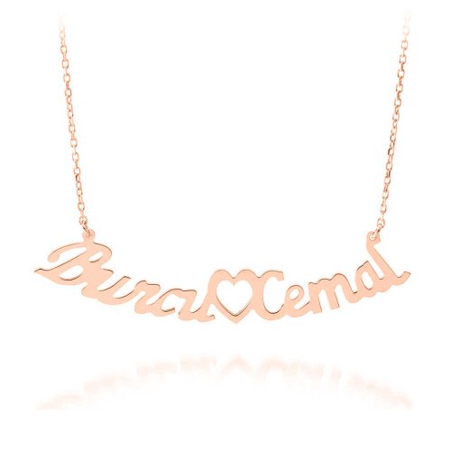 Rose Sevgiliye Çift İsimli Kalpli Gümüş Kolye