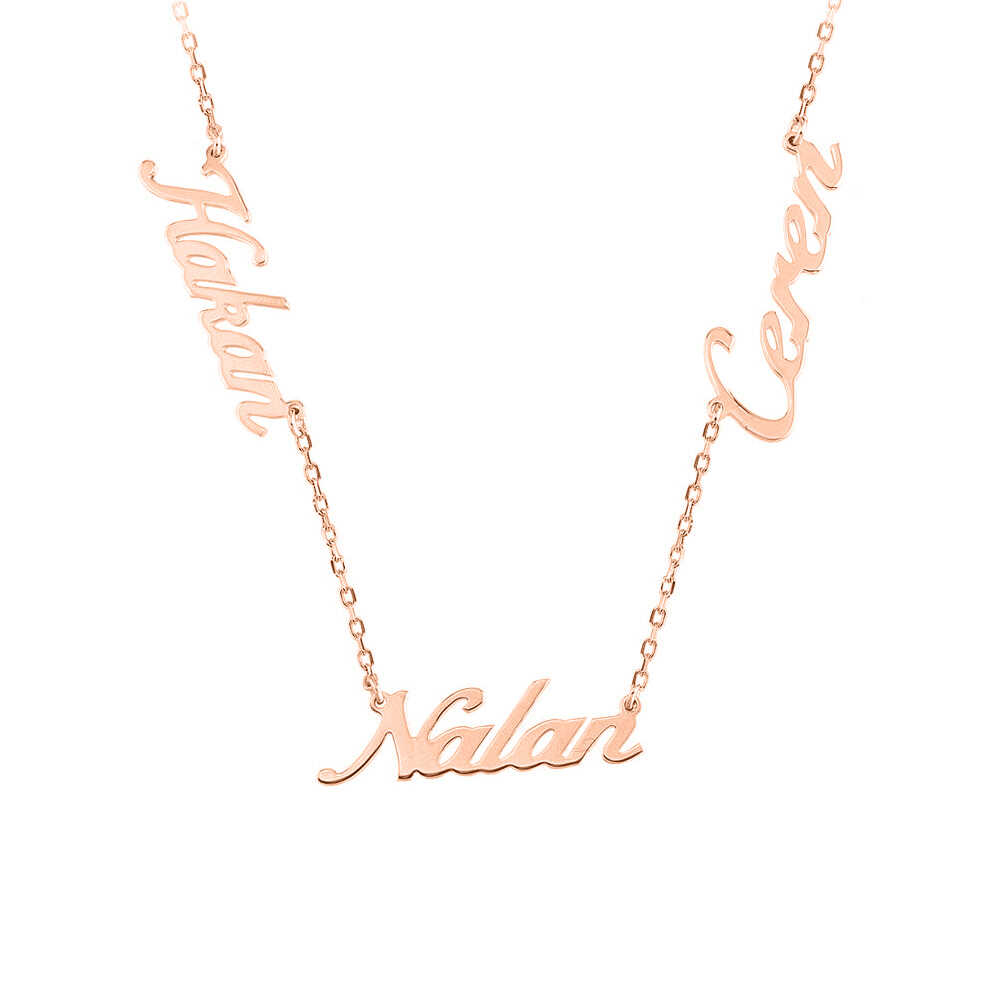 Kişiye Özel Rose Üç İsimli Gümüş Kolye