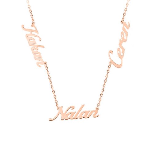 Kişiye Özel Rose Üç İsimli Gümüş Kolye