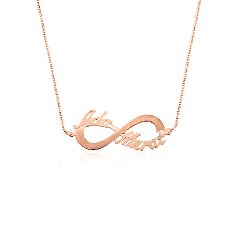 Sevgiliye Rose İki İsimli Sonsuzluk Gümüş Kolye