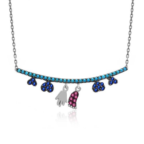 Beyaz Sallanan Ayak İzi Çubuk Gümüş Kolye