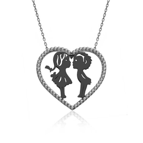 Kalp İçinde Küçük Aşıklar Gümüş Kolye