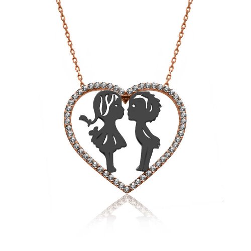 Rose Kalp İçinde Küçük Aşıklar Gümüş Kolye