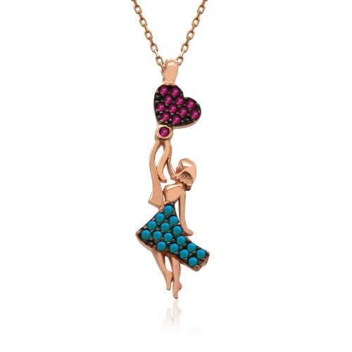 Kalpli Balonlu Kız Gümüş Kolye