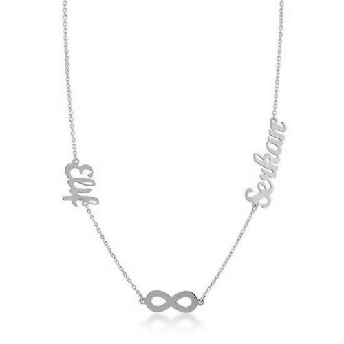 İki İsimli Sonsuzluk Beyaz Gümüş Kolye