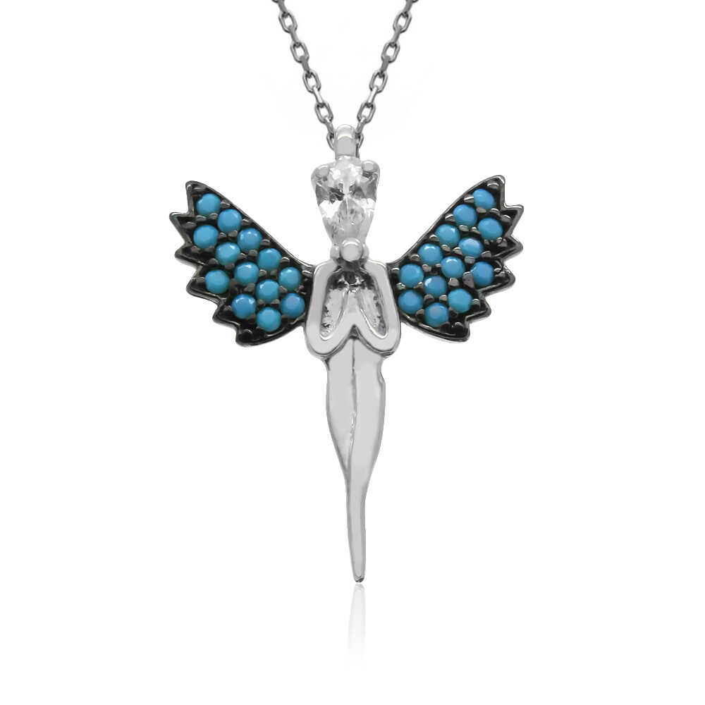 Damla Taşlı Beyaz Melek Gümüş Kolye