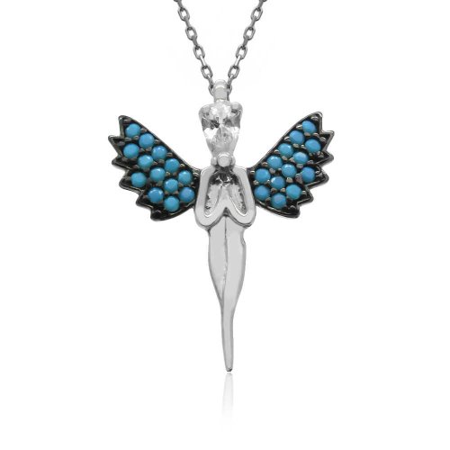 Damla Taşlı Beyaz Melek Gümüş Kolye