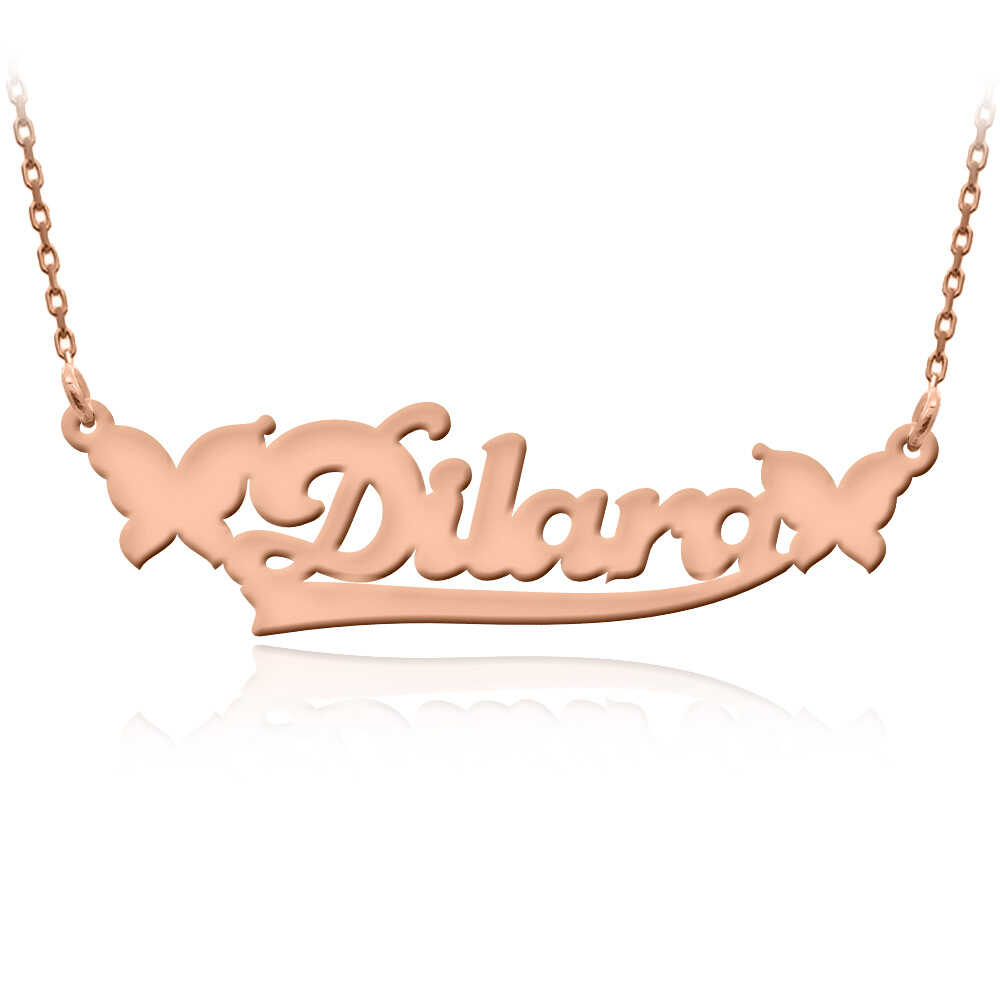 Rose İsimli Kelebek Desenli Gümüş Kolye