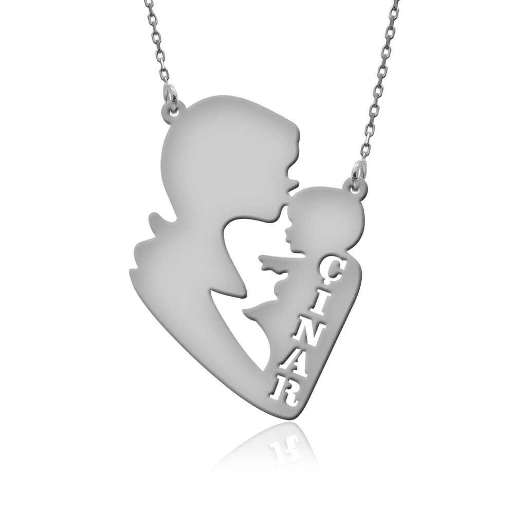 İsimli Anne Bebek Gümüş Kolye