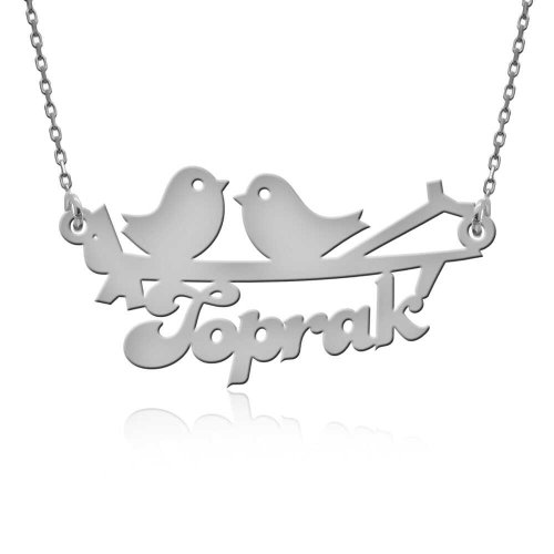 Kuş Desenli İsimli Gümüş Kolye