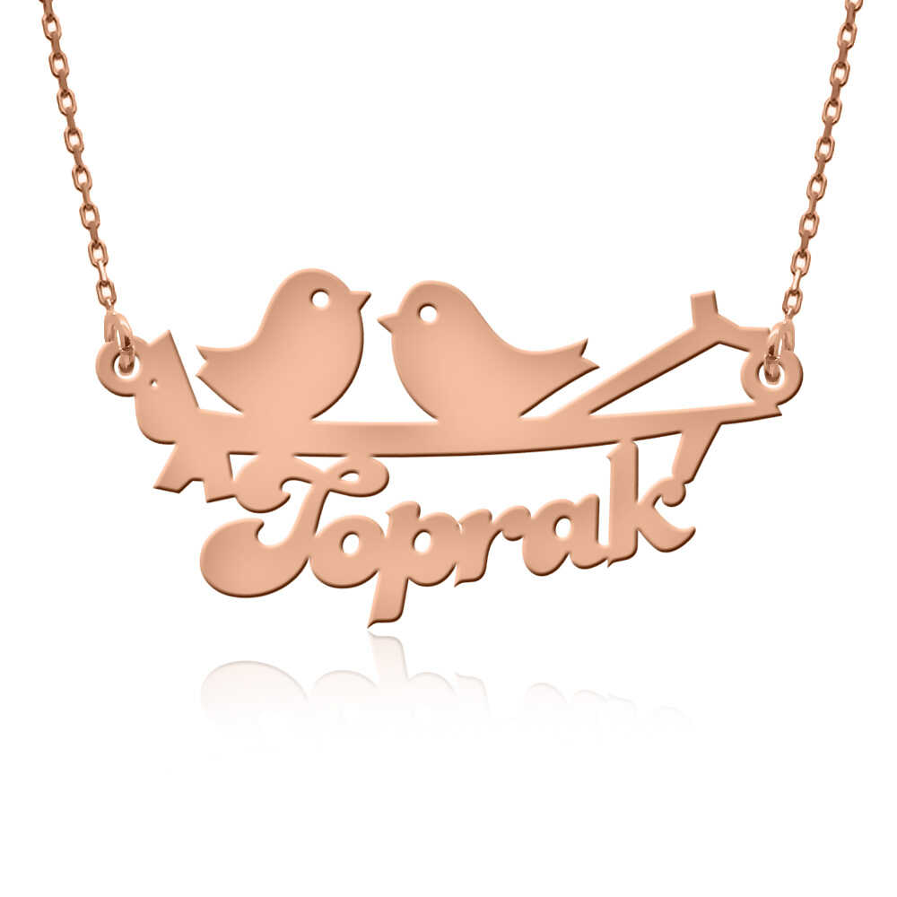 Rose Kuş Desenli İsimli Gümüş Kolye