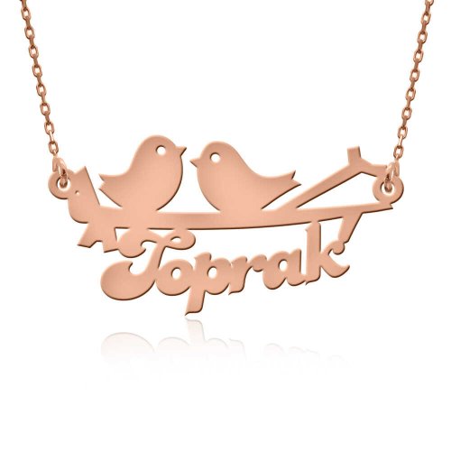 Rose Kuş Desenli İsimli Gümüş Kolye