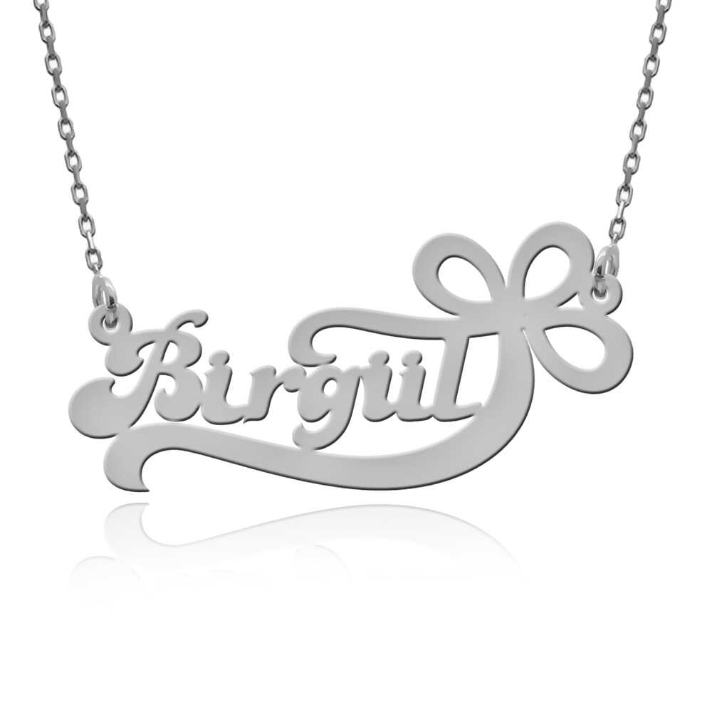 Çiçek Desenli İsimli Gümüş Kolye