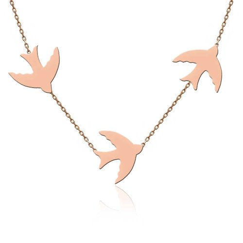 Rose Sade Üçlü Kırlangıç Gümüş Kolye