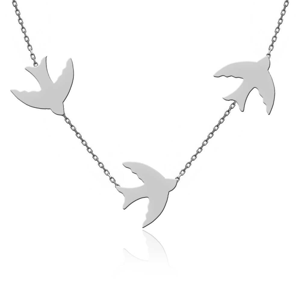 Beyaz Sade Üçlü Kırlangıç Gümüş Kolye