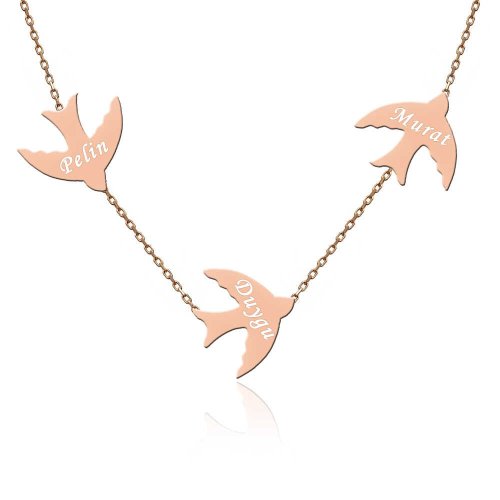 Rose Sade İsimli Üçlü Kırlangıç Gümüş Kolye