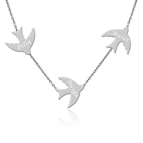 Beyaz Sade İsimli Üçlü Kırlangıç Gümüş Kolye