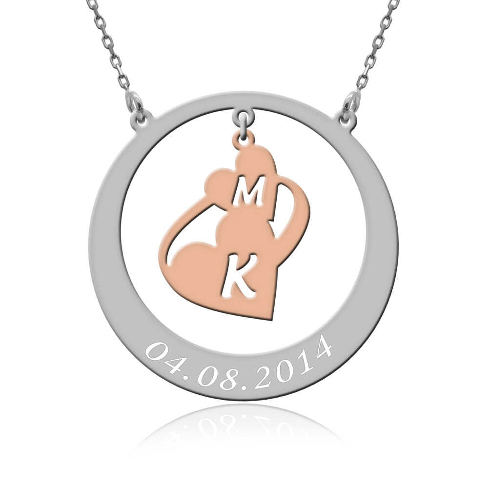 Sallanan Kalp Harfli Tarihli Gümüş Kolye
