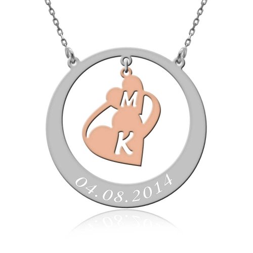 Sallanan Kalp Harfli Tarihli Gümüş Kolye