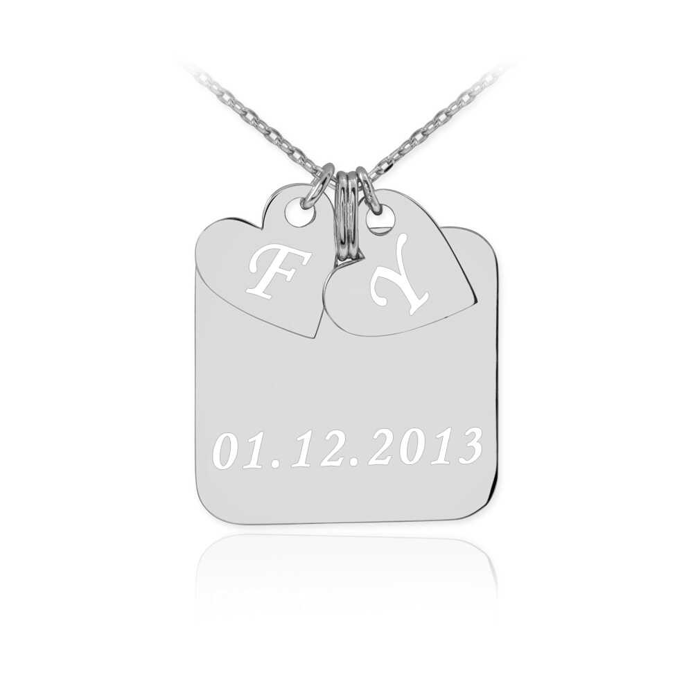 Harfli Tarihli Sallanan Kalpler Beyaz Gümüş Kolye