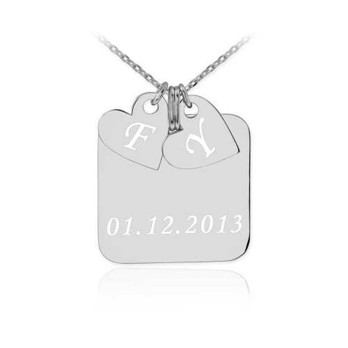 Harfli Tarihli Sallanan Kalpler Beyaz Gümüş Kolye
